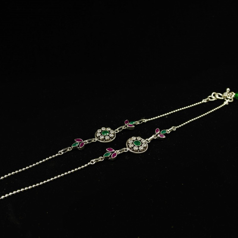 Ladies Anklets Round Green Pendant - 1