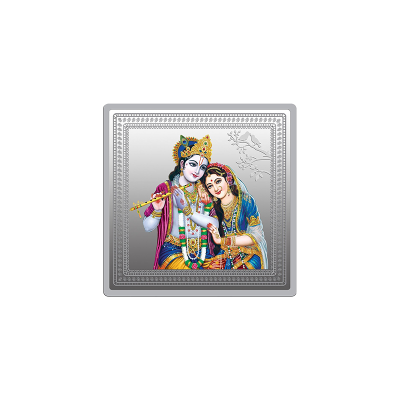RADHA AND LORD KRISHNA (999.9) 50 GM SILVER SQUARE - 1