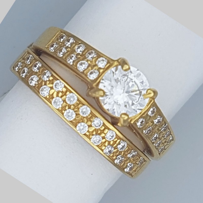 4-claw  bridal ring set with double line C/Z on shoulders